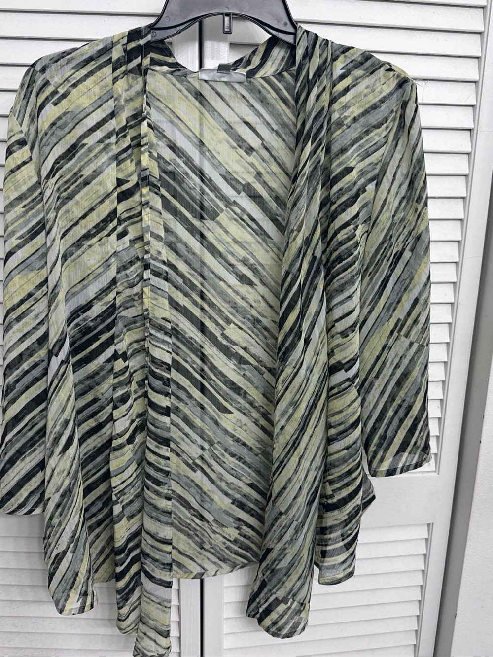 JM Collection Green and Gray Striped Open-Front Shirt Jacket